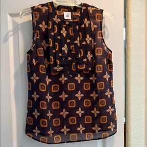 CAbi Black Orange Ruffled Bib Collar Blouse